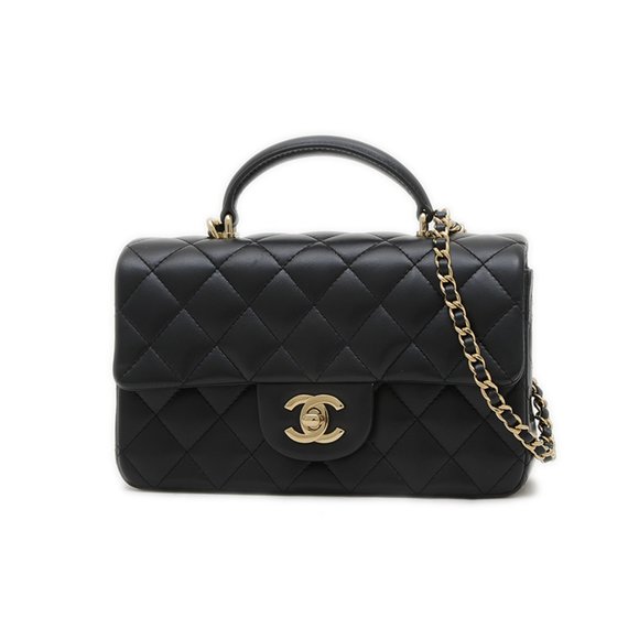 Chanel Top Handle Mini Chain Shoulder Bag in Black Lambskin AS2431 - Picture 1 of 7
